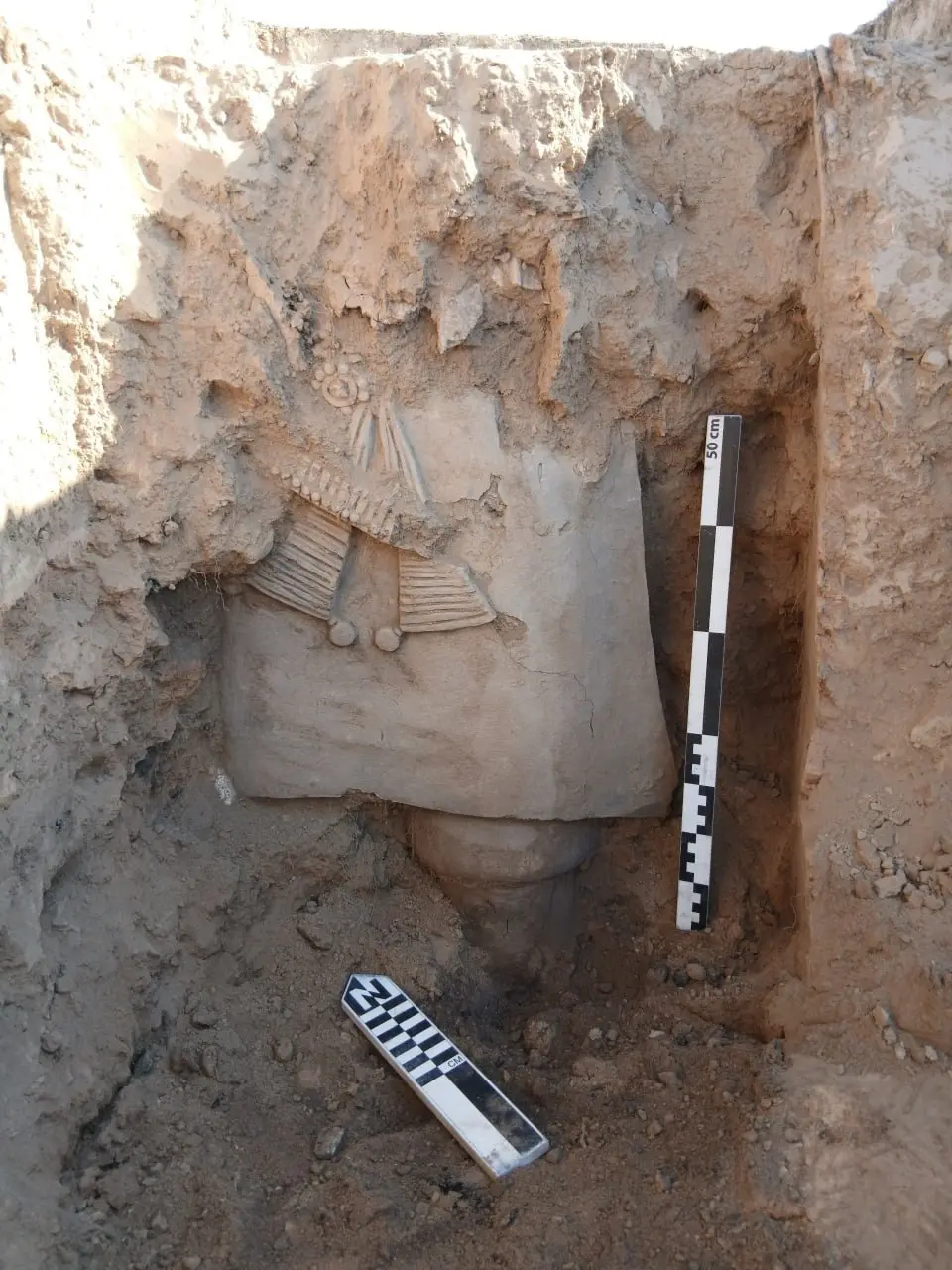 An eighth-century sculptural fragment in situ. Photo: Cultural Heritage Agency of the Republic of Uzbekistan.