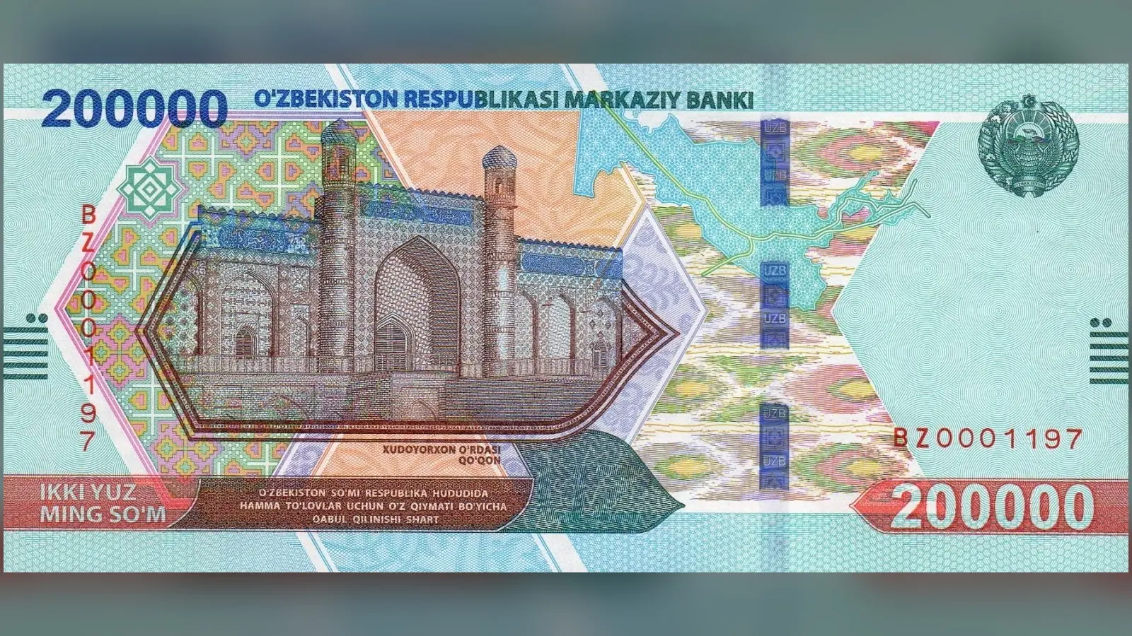A 200,000 Uzbek soum banknote