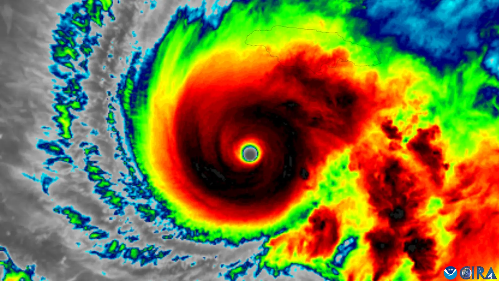 Satellite image of Hurricane Melissa south of Jamaica