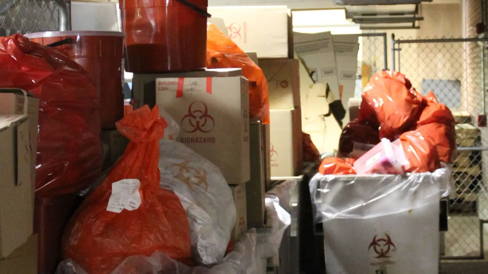 Containers and bags used for hazardous medical waste
