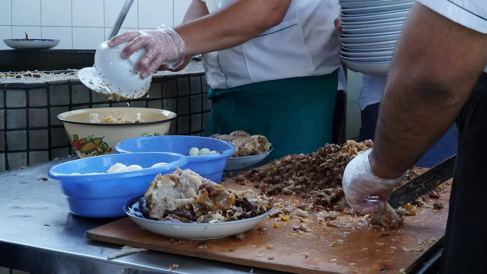 Pilaf being prepared at a catering centre in Tashkent