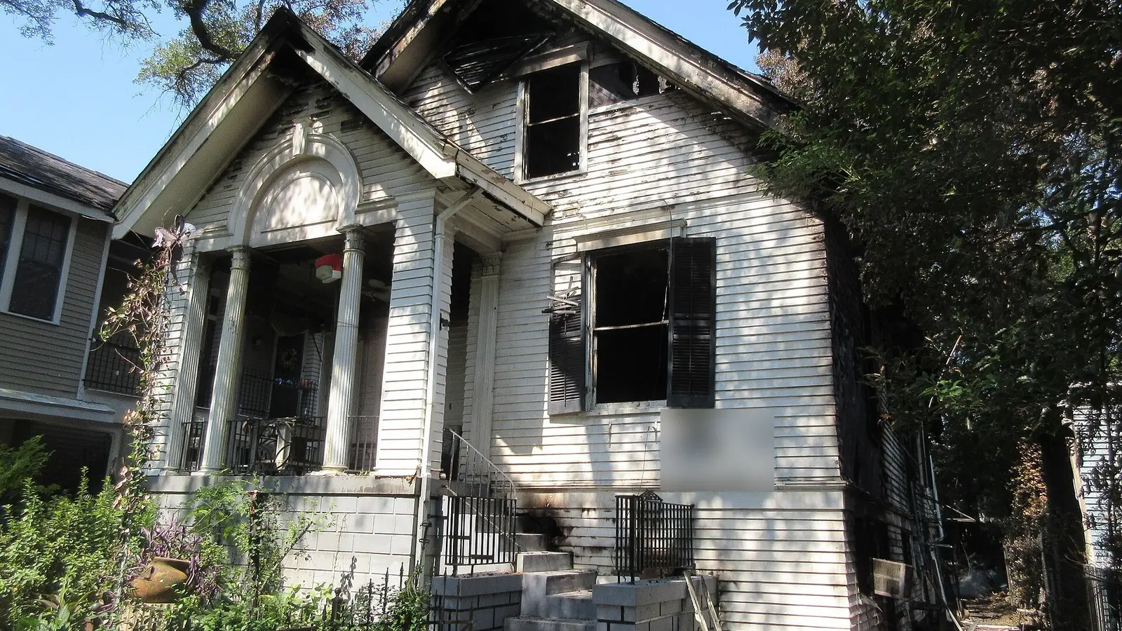 A residential house damaged by fire
