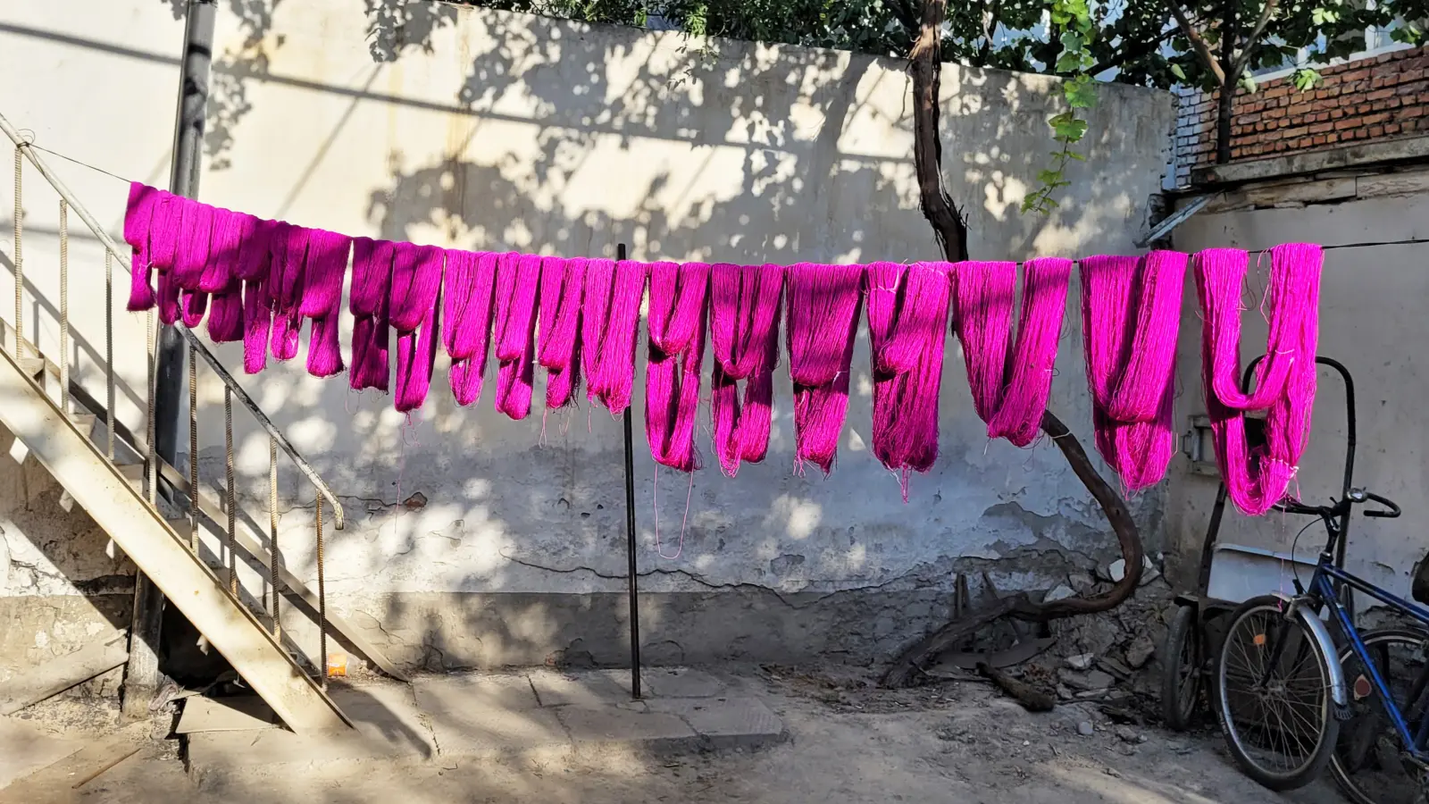 Silk yarn at a production site in Margilan