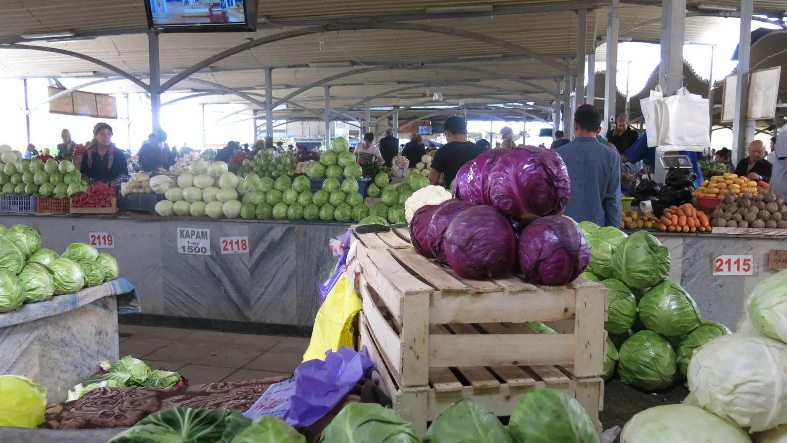 Vegetables displayed at Chorsu Market in Tashkent