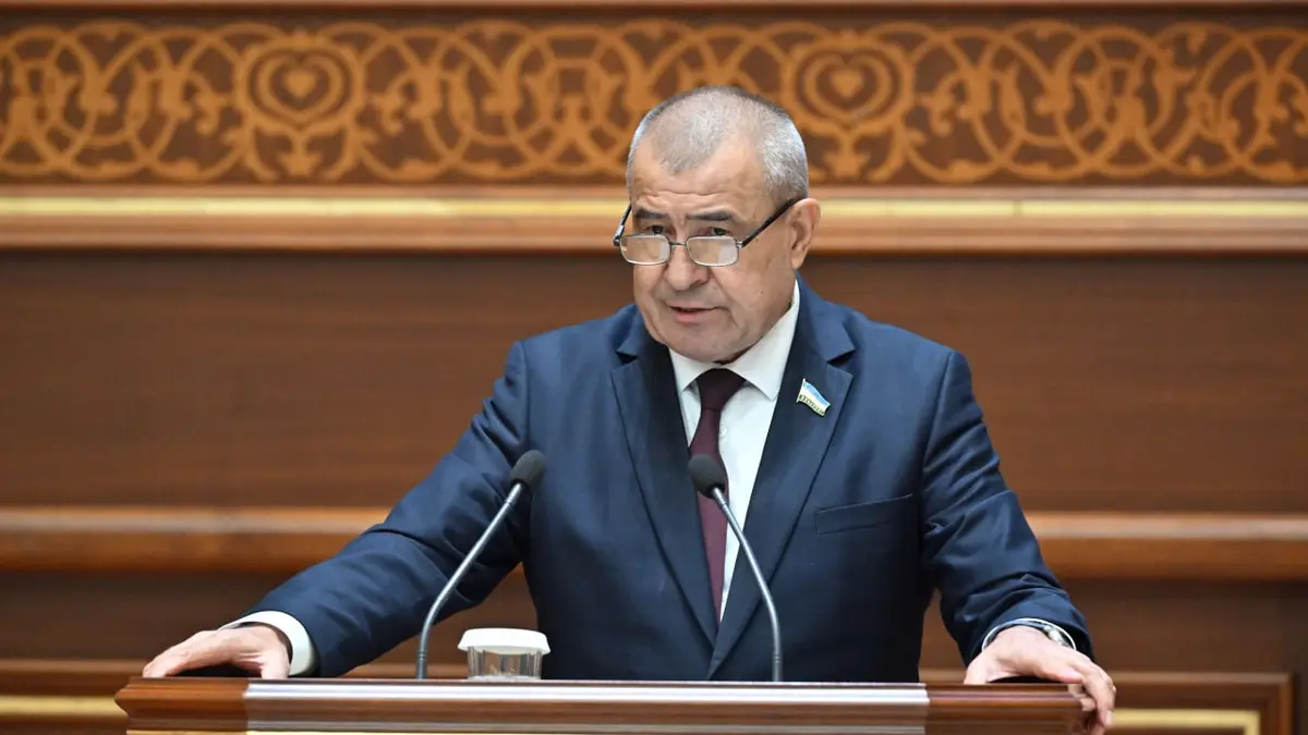 A senator speaking at a plenary session of Uzbekistan’s Senate