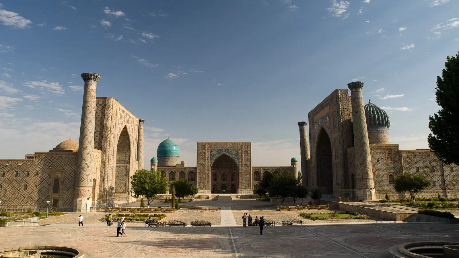 Visitors at Registan Square in Samarkand, Uzbekistan