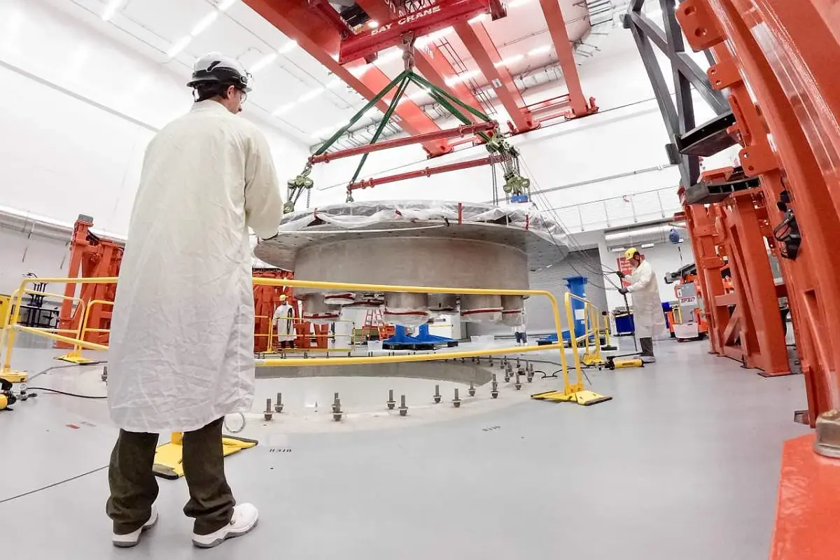 Engineers install a component of the SPARC fusion device