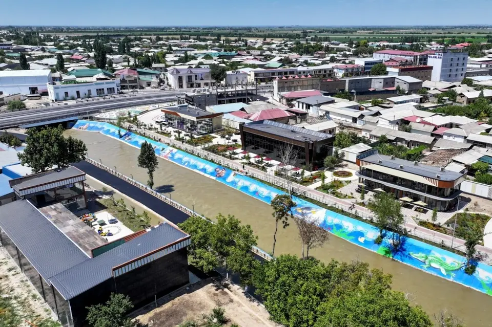 Improved Karasu Canal embankment in Tashkent region