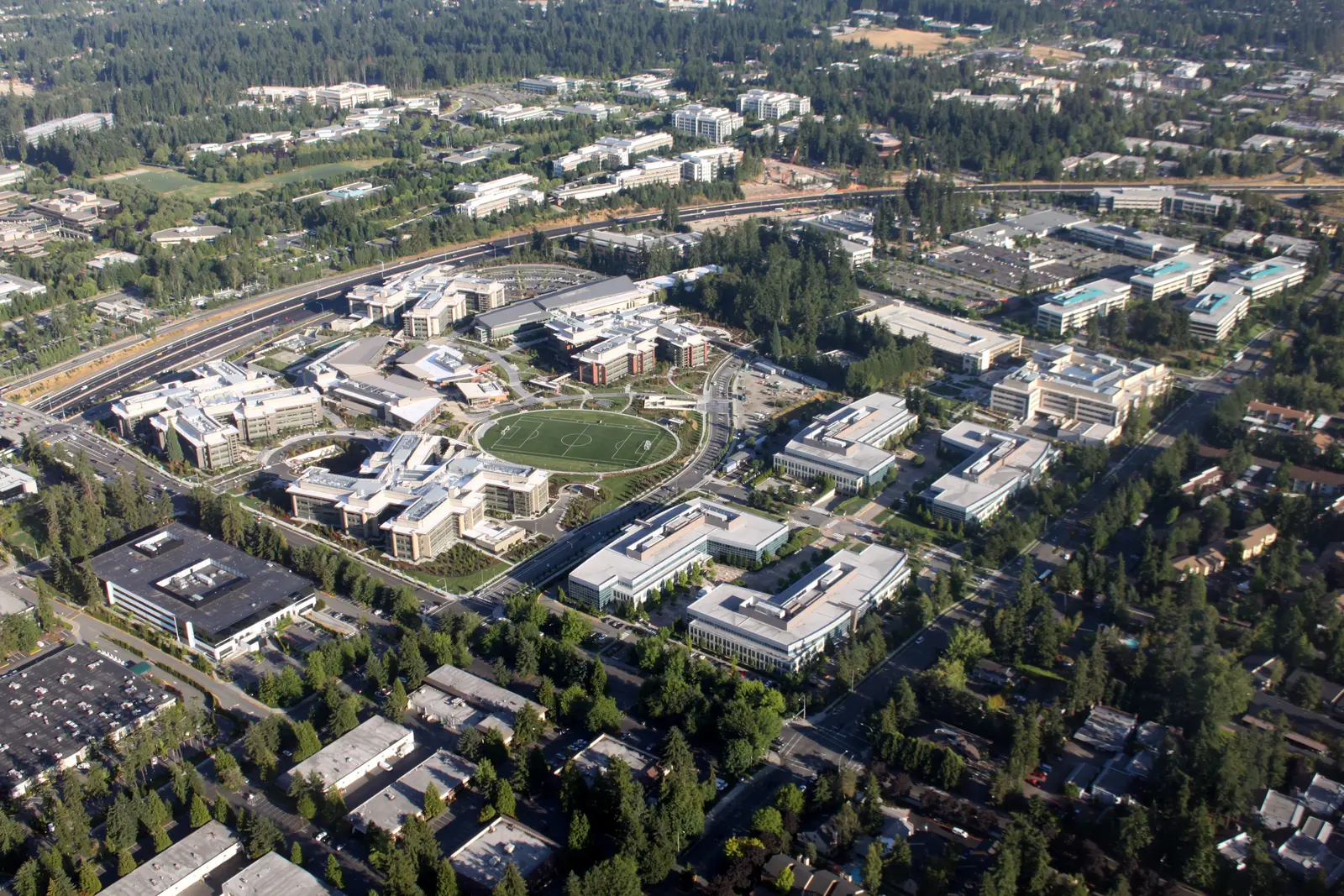 Aerial view of Microsoft’s west campus in Redmond
