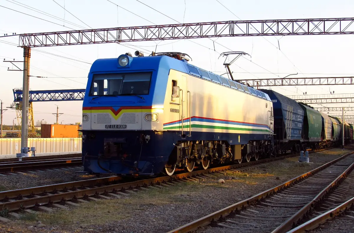 A freight train at Sergeli station in Tashkent